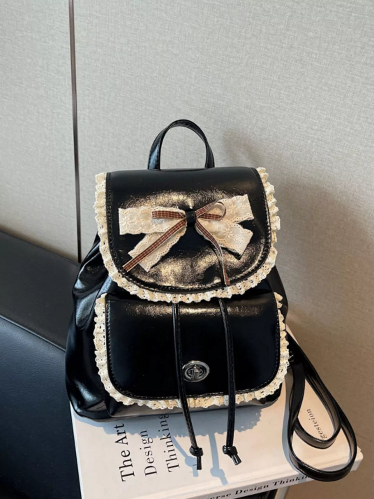 Lace Trim Bow Decor Backpack Bag - Lilixa.store