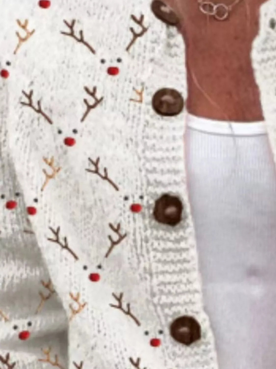 Full Size Festive Christmas Pattern Knit Cardigan with Button-Down Closure Plus Size, view 3