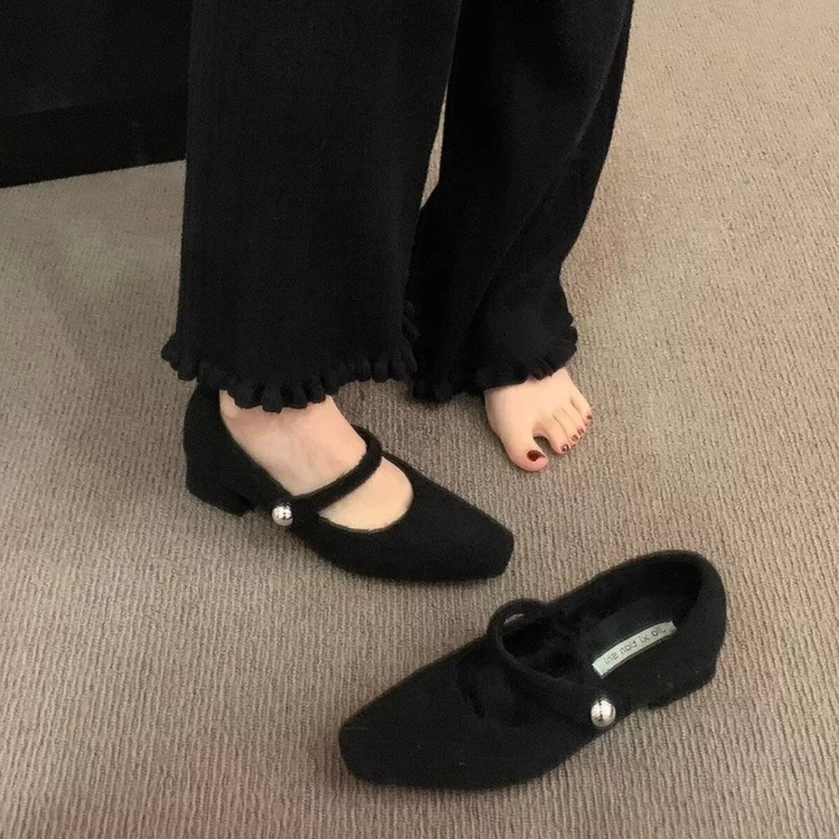 Elegant Block Heel Mary Jane Loafers in Black