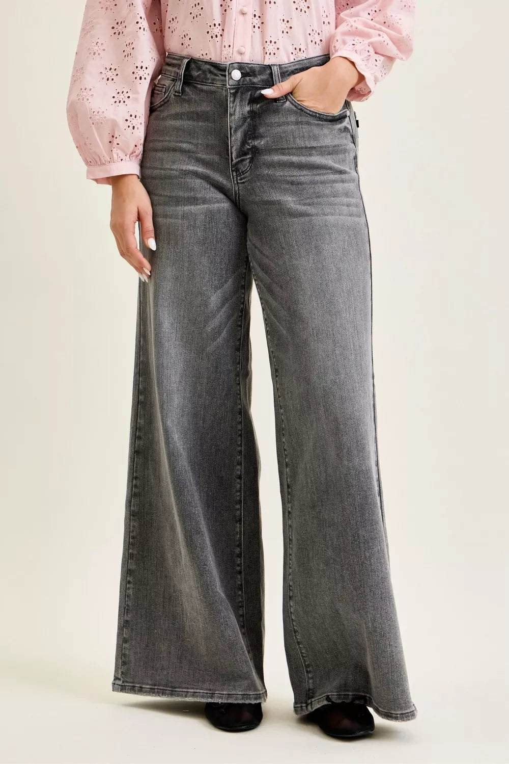 Judy Blue Mid Rise Palazzo Split Back Yoke - Lilixa.store