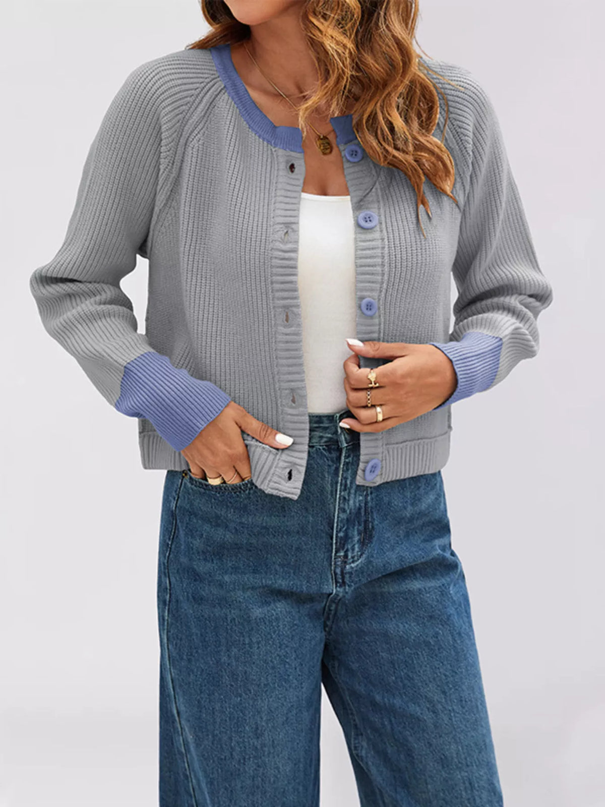 Color Block Ribbed Knit Button-Front Cardigan - Lilixa.store