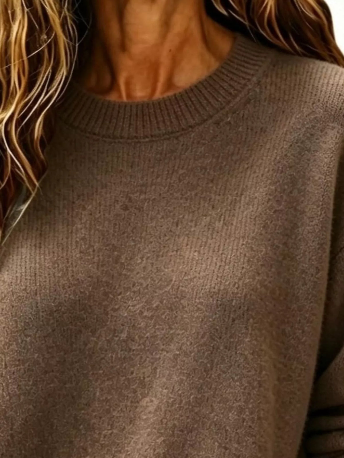 Full Size Round Neck Dropped Shoulder Sweater Plus Size - Lilixa.store