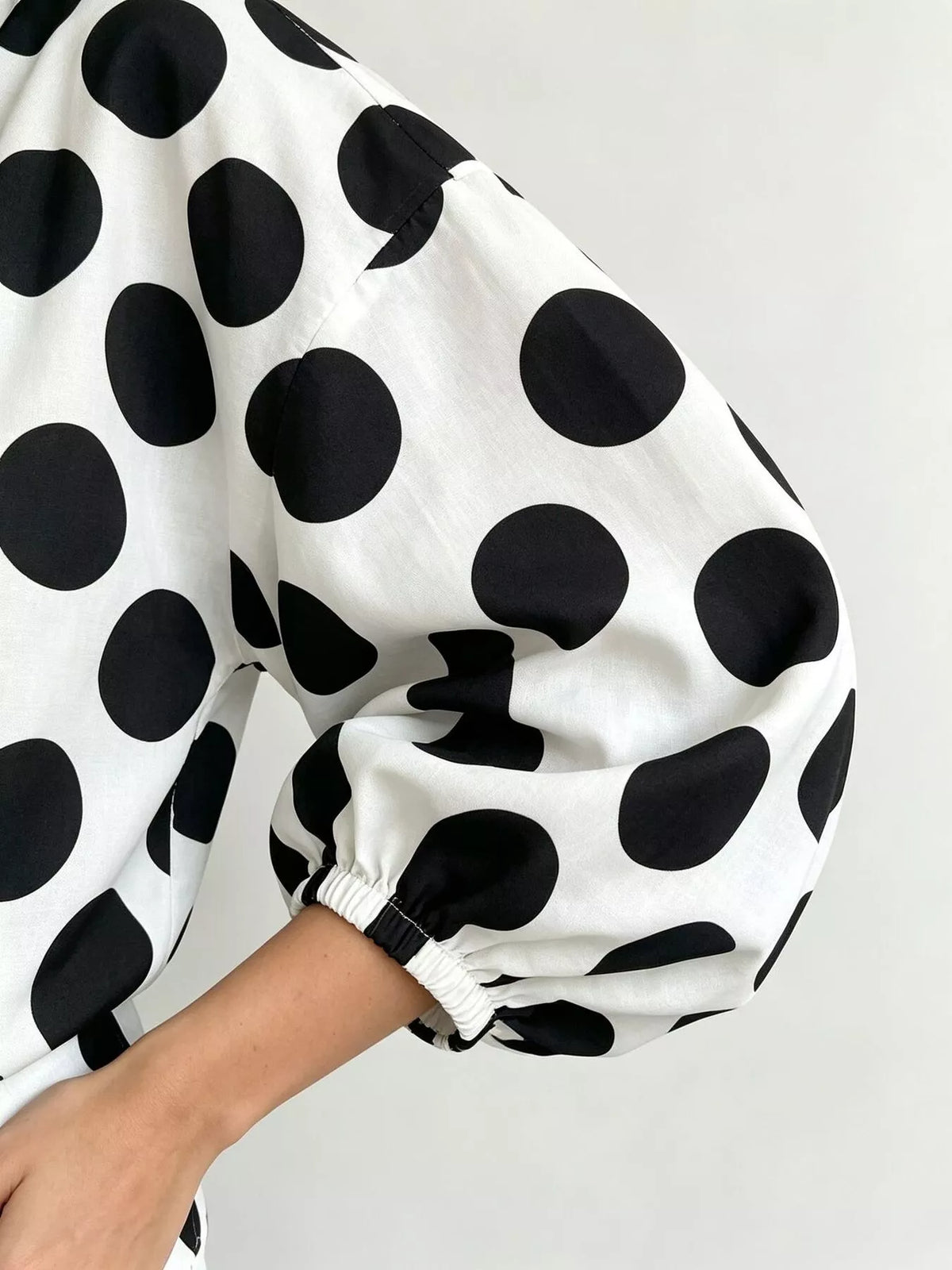 Polka Dot Puff Sleeve Shirt - Lilixa.store