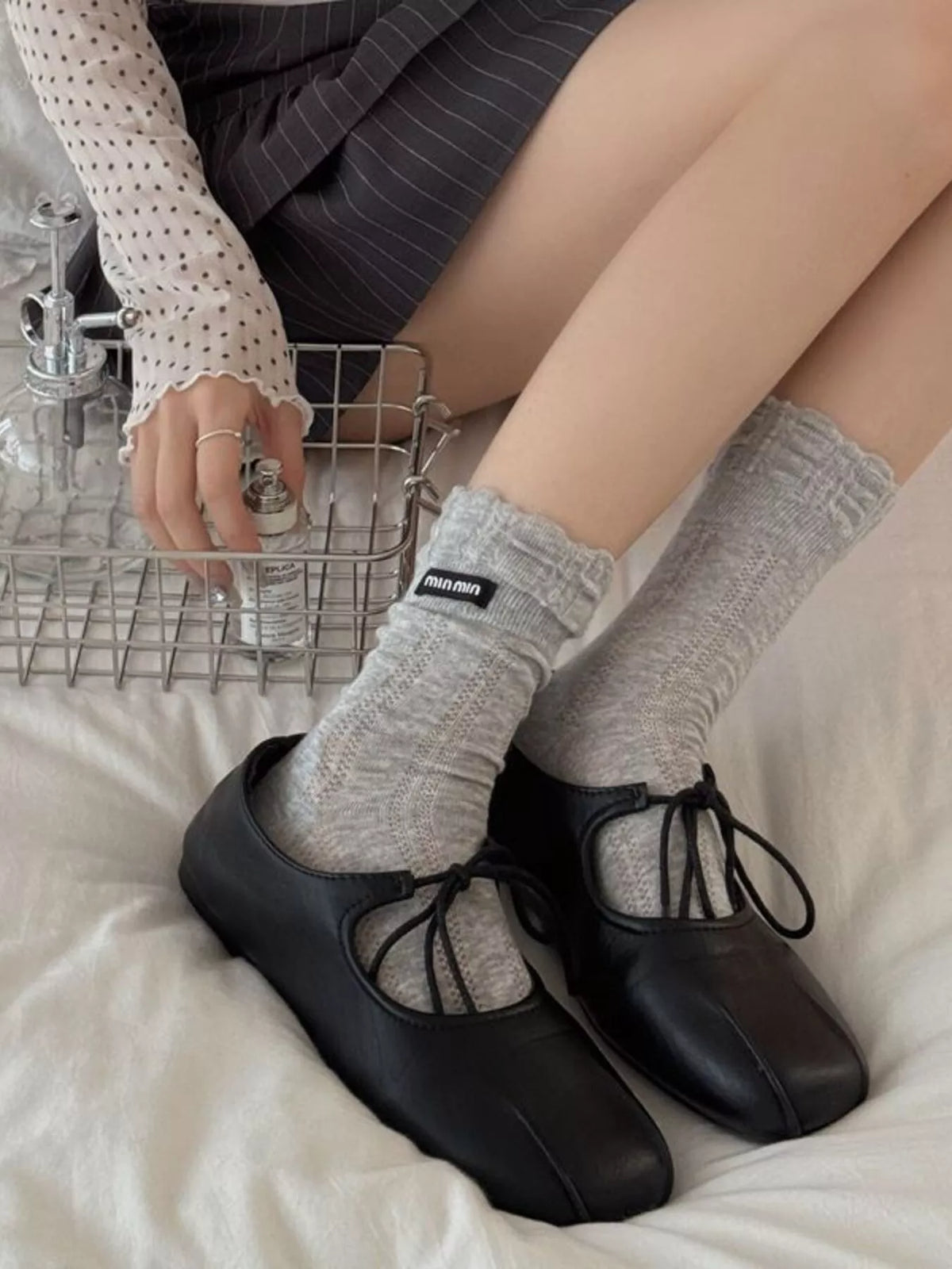 Knitted Crew Socks in Light Gray