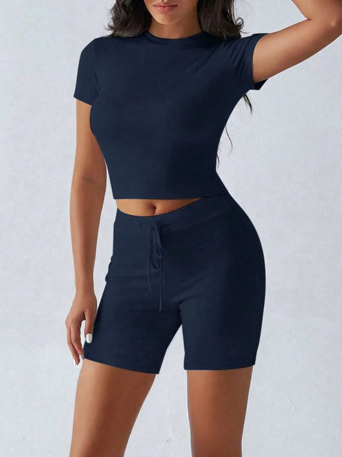Round Neck Short Sleeve Top and Shorts Set - Lilixa.store
