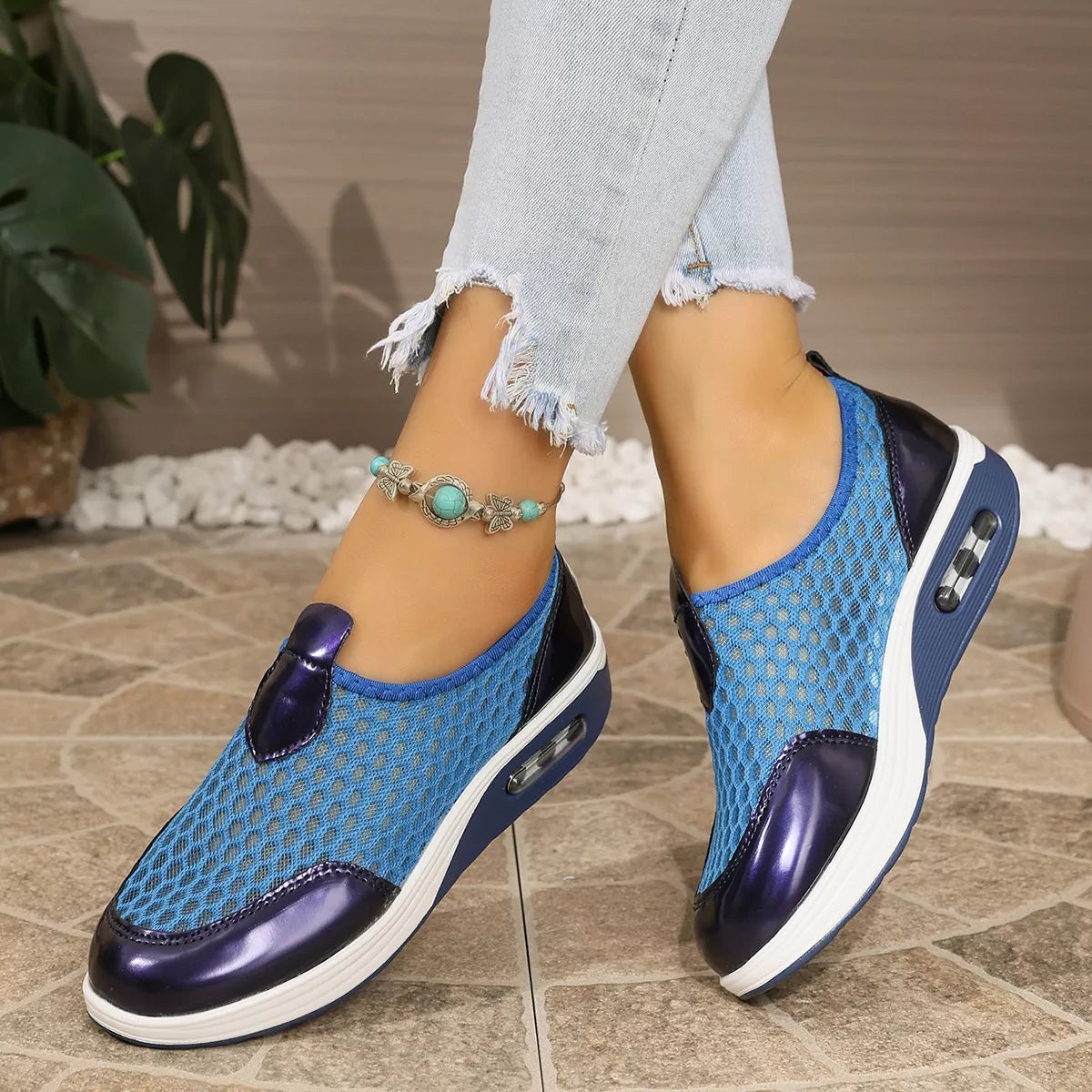 Breathable Mesh Wedge Slip-Ons