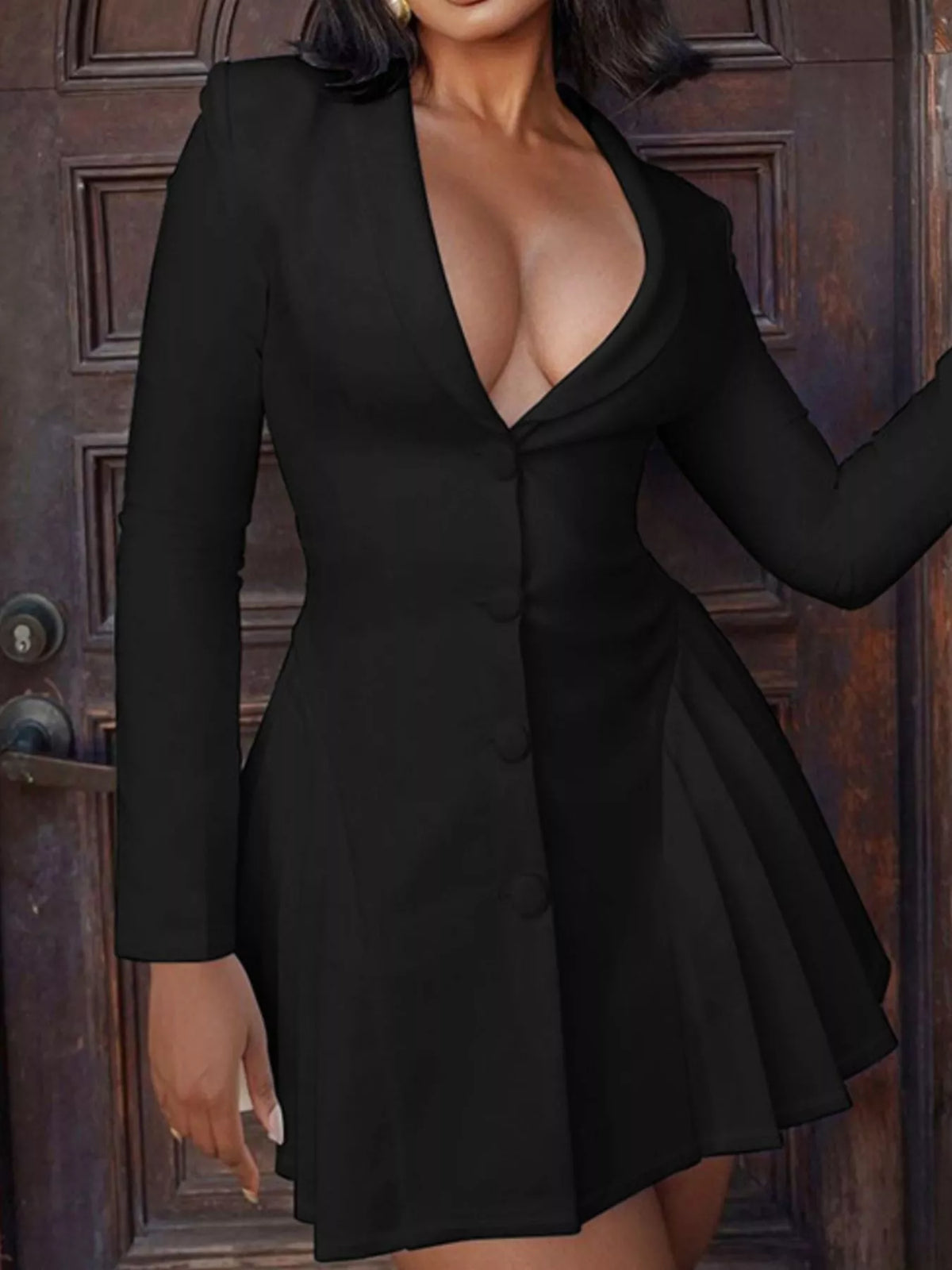 Button Down Blazer Pleated Mini Dress - Lilixa.store
