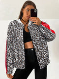 Leopard Zip Up Bomber Jacket with Contrast Side Stripes - Lilixa.store