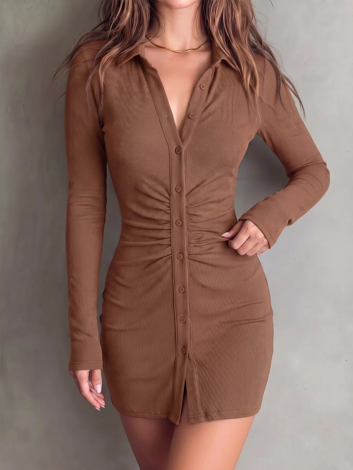 Button-Down Bodycon Mini Dress - Lilixa.store