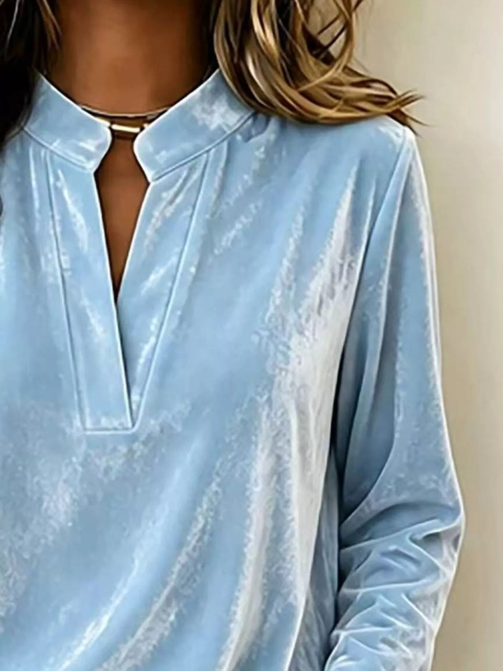 Full Size Velvet Notched Long Sleeve Blouse Plus Size - Lilixa.store