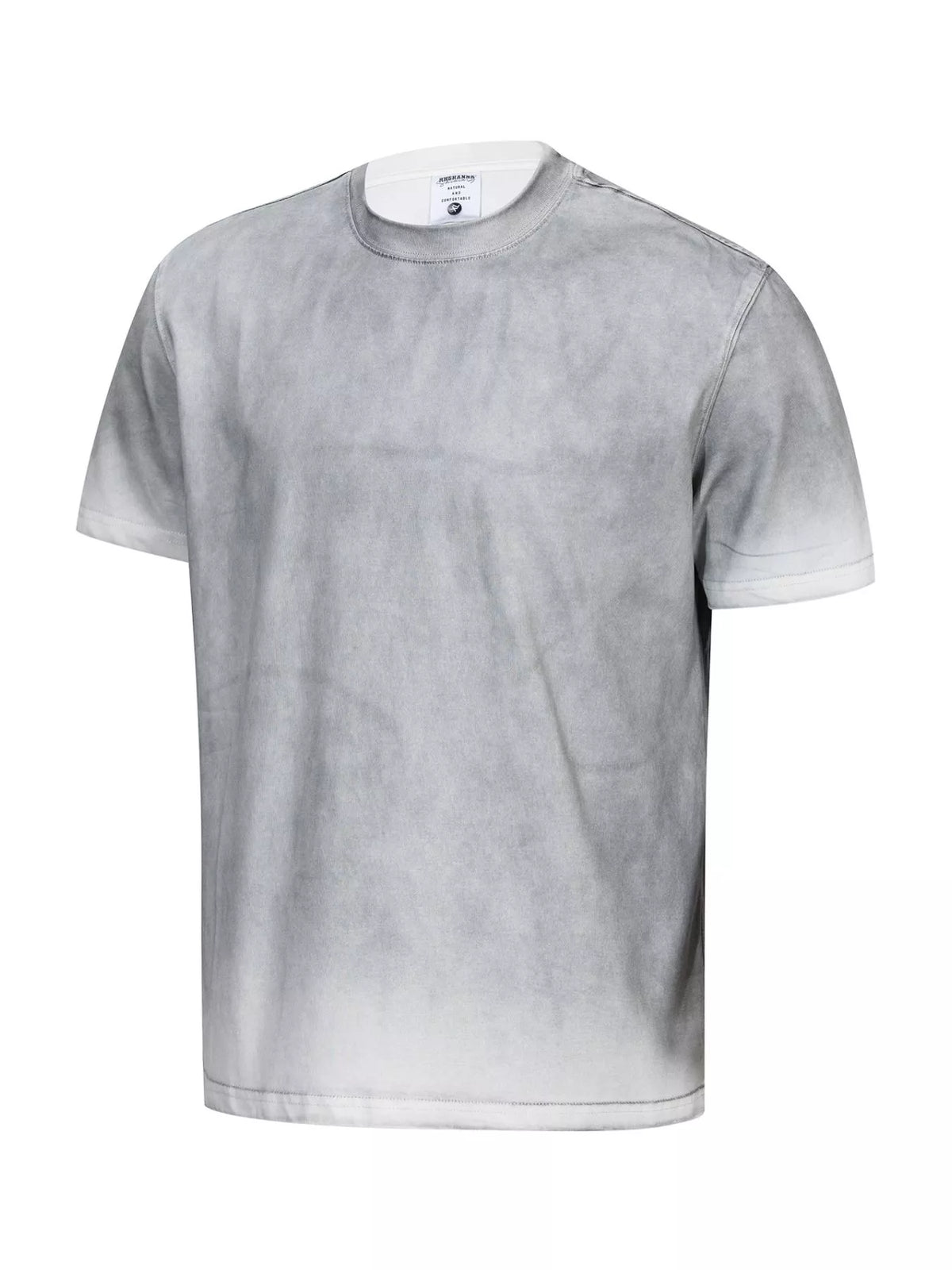 Men's Washed Round Neck Short Sleeve T-Shirt in White Gray, view 2