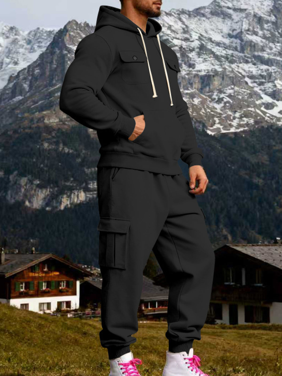 Men's Full Size Kangaroo Pocket Hoodie and Sweatpants Two-Piece Set Plus Size