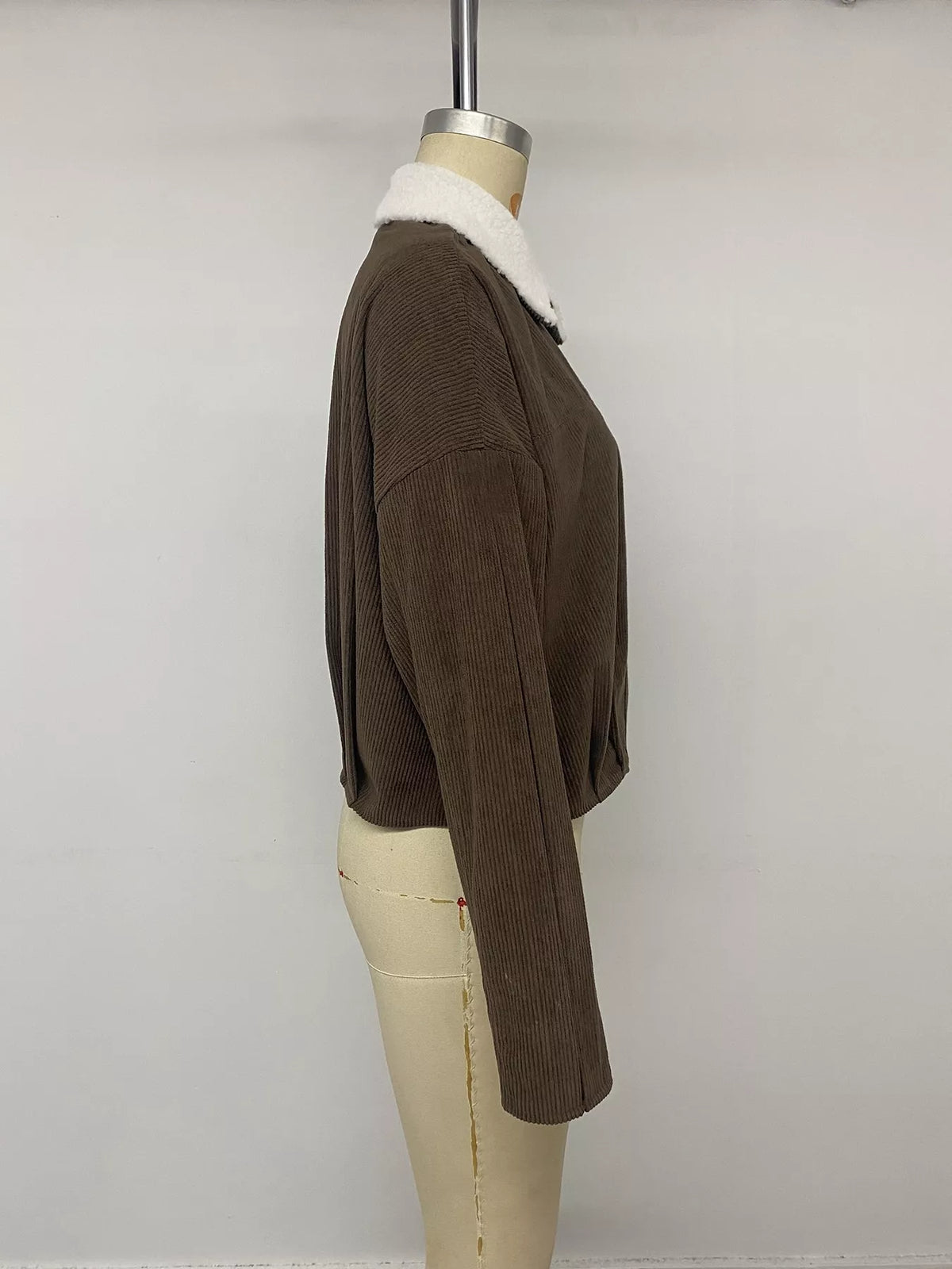 Contrast Sherpa Collar Corduroy Zip Up Jacket