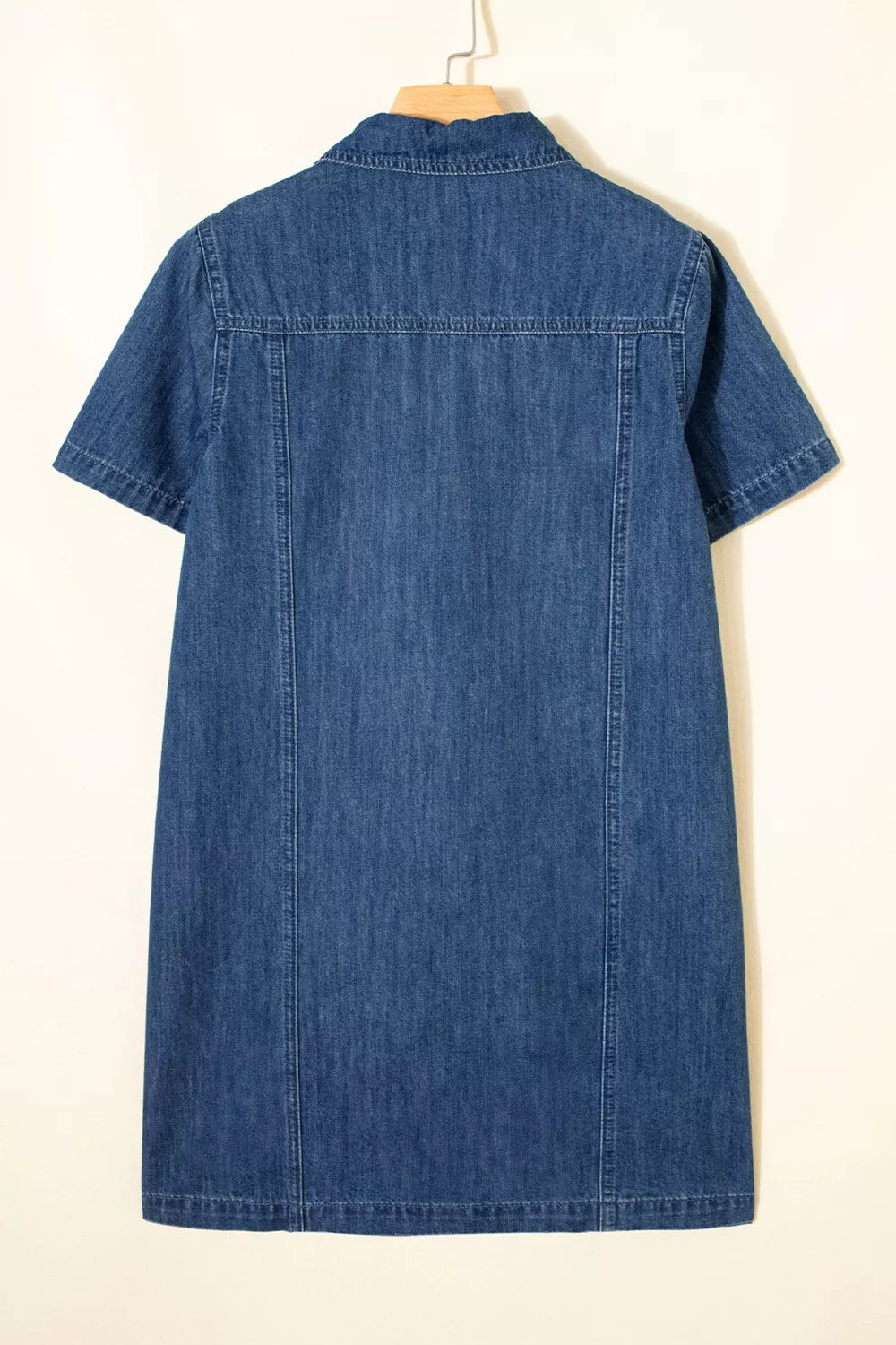 Zip Up Collared Short Sleeve Shift Mini Denim Dress - Lilixa.store
