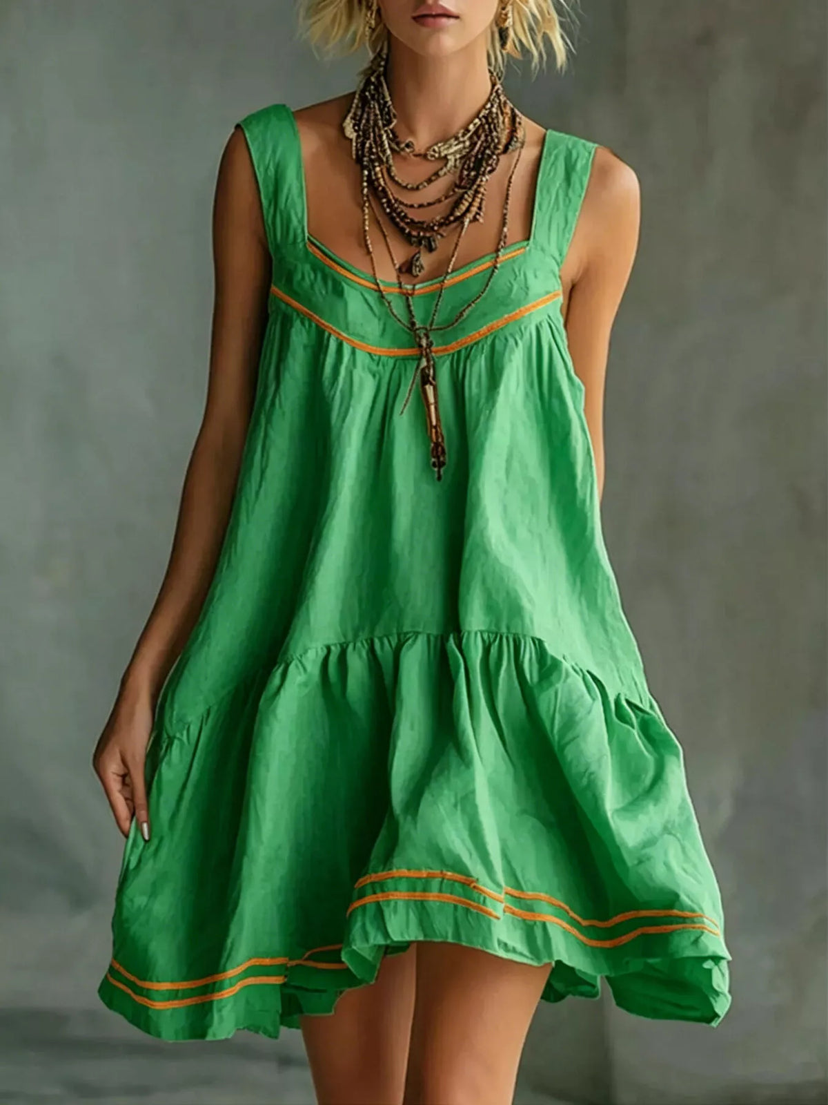Full Size Sleeveless Tiered Mini Dress Plus Size in Green