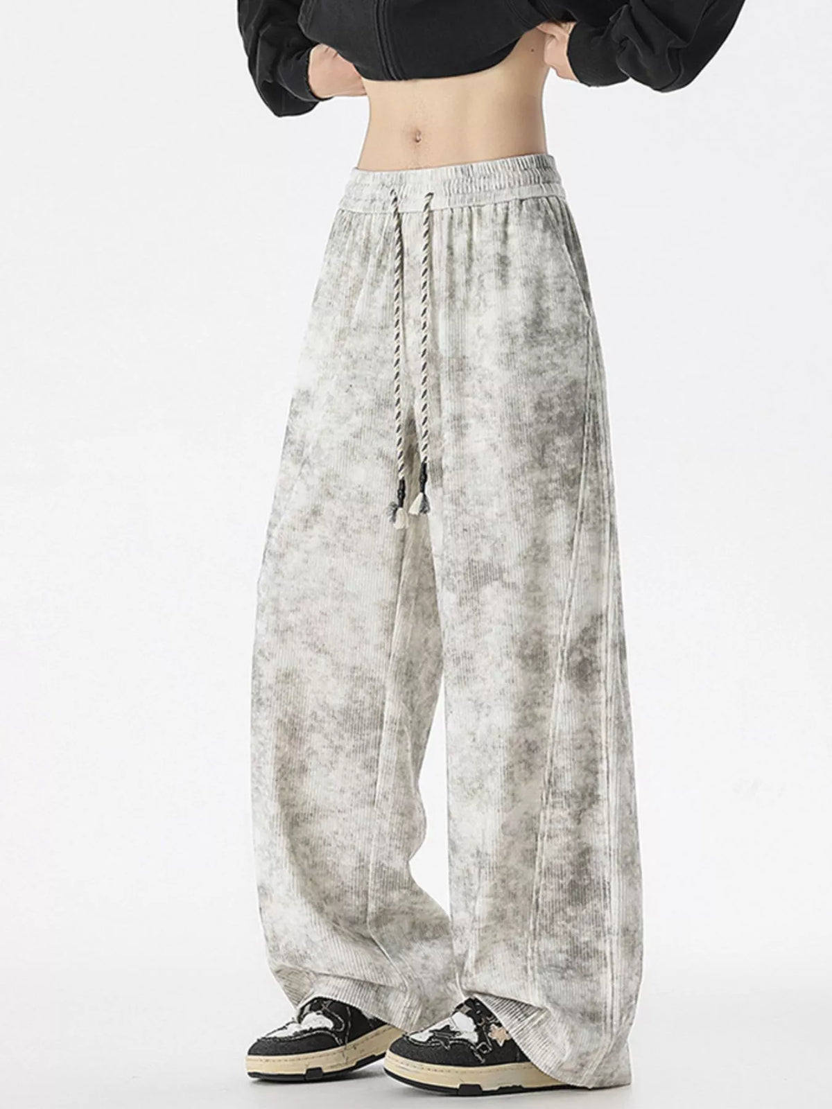 Men's Plus Size Vintage Wash Wide Leg Pants in Gray/white