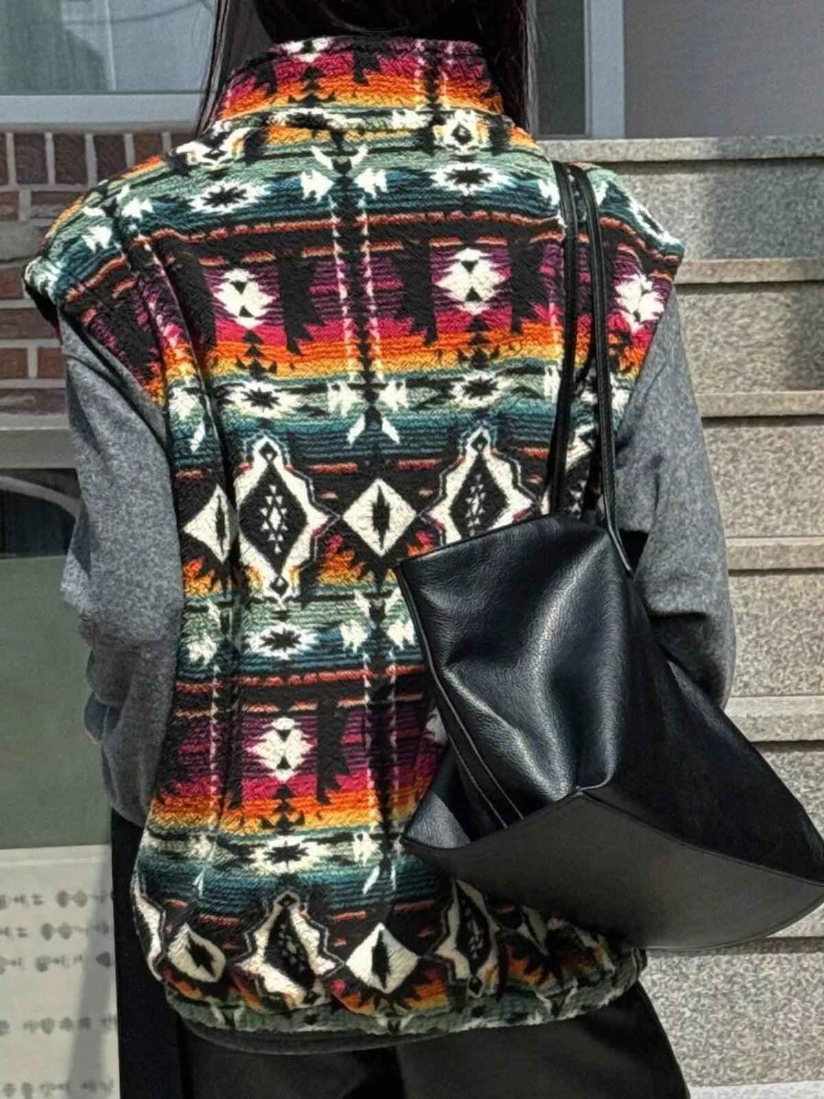 Geometric Fleece Vest Coat - Lilixa.store