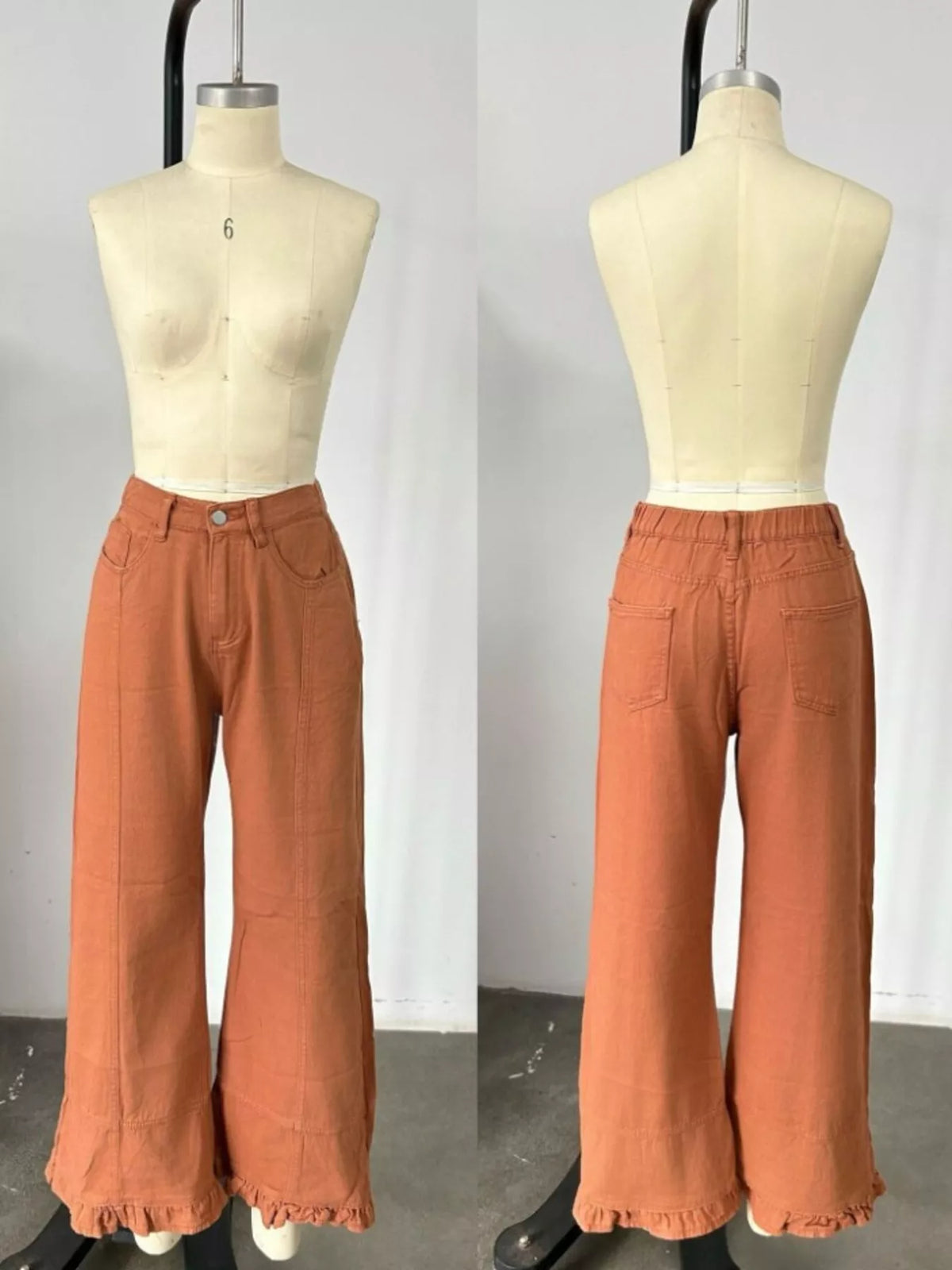 Full Size High-Waisted Wide-Leg Ruffle Hem Jeans Plus Size, view 7