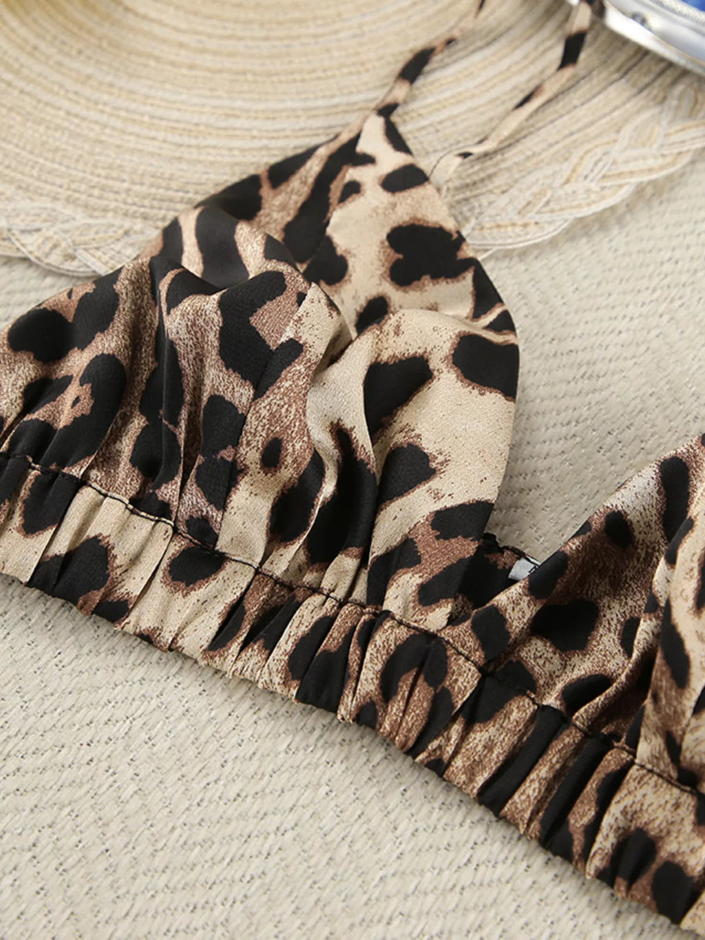 Leopard Bra & Cardigan and Shorts Set - Lilixa.store