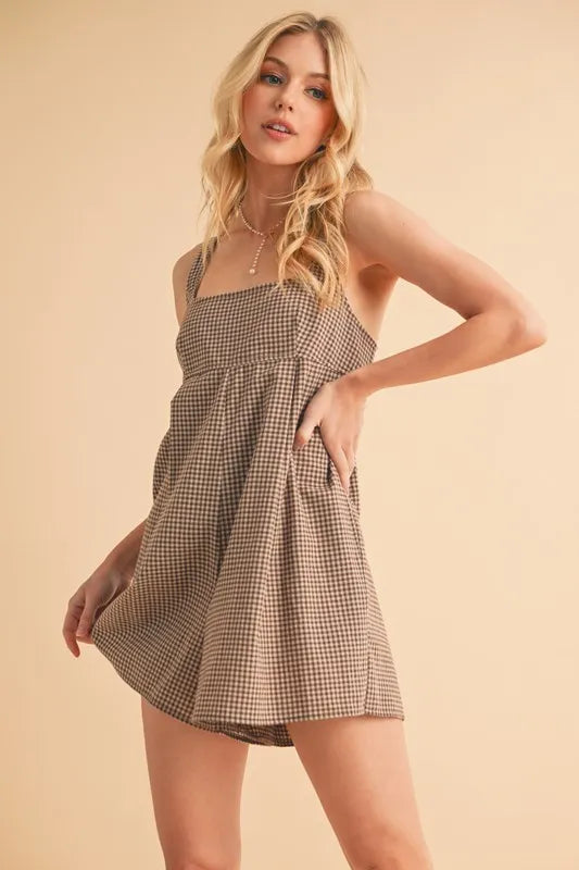 Aemi+Co Plaid Square Neck Romper - Lilixa.store