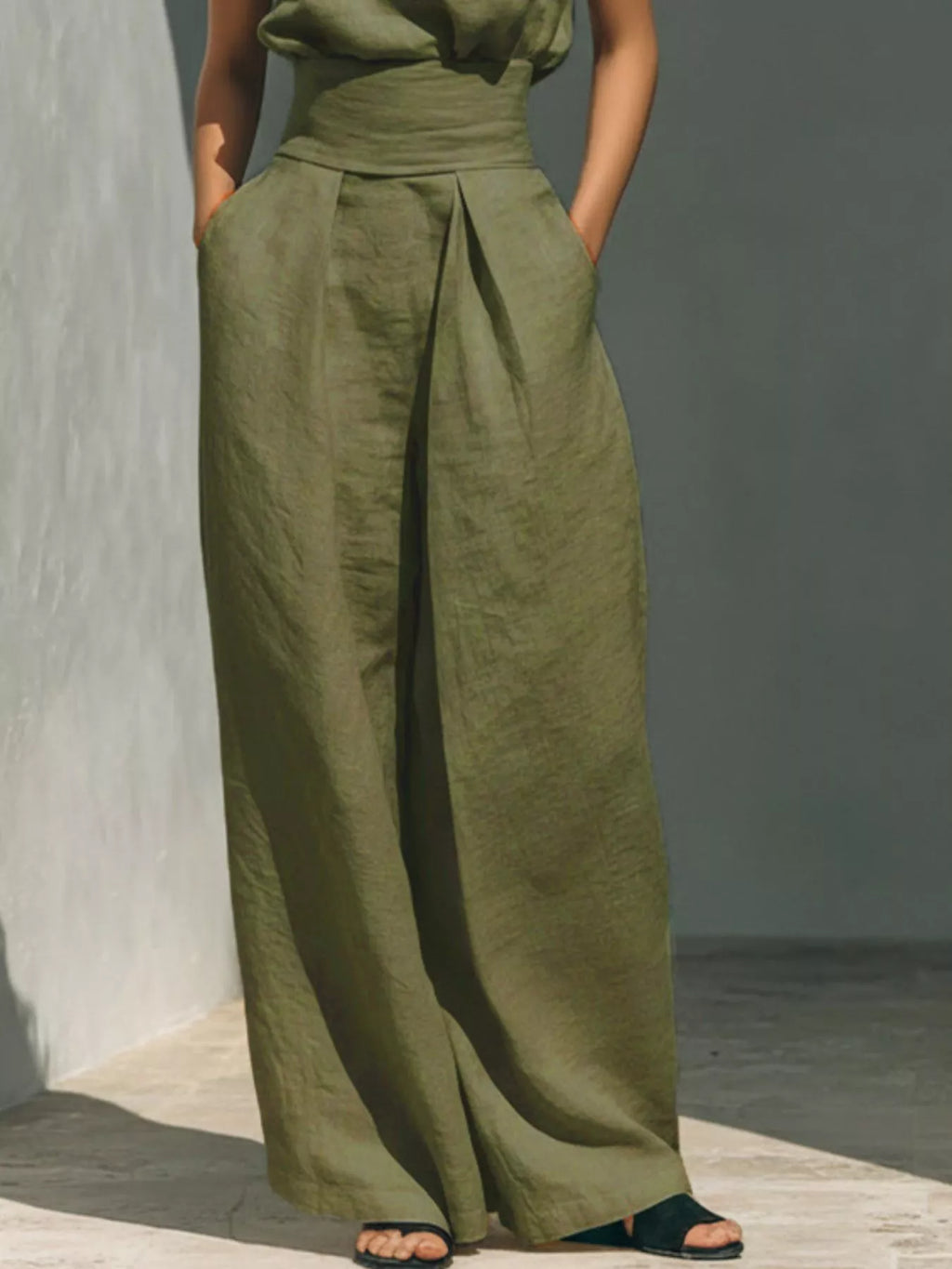 Full Size Turtleneck Sleeveless Top and Wide Leg Pants Set Plus Size - Lilixa.store