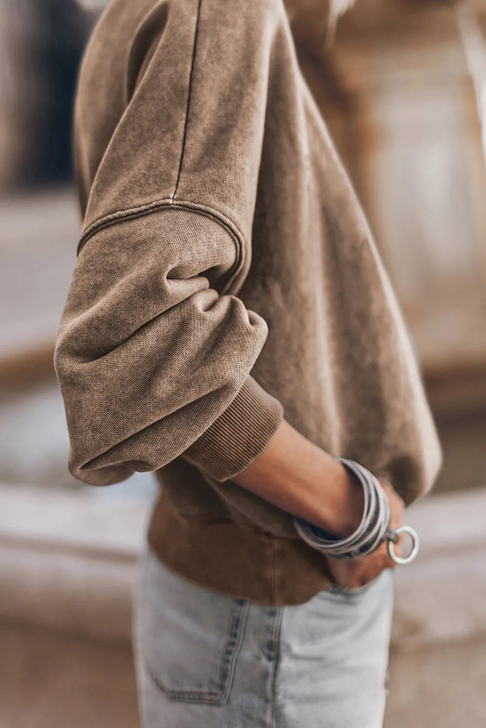 Mock Neck Dropped Shoulder Sweatshirt - Lilixa.store