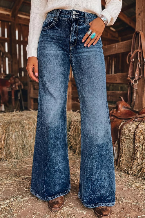 Acid Wash Pocket Detail Flare Jeans - Lilixa.store