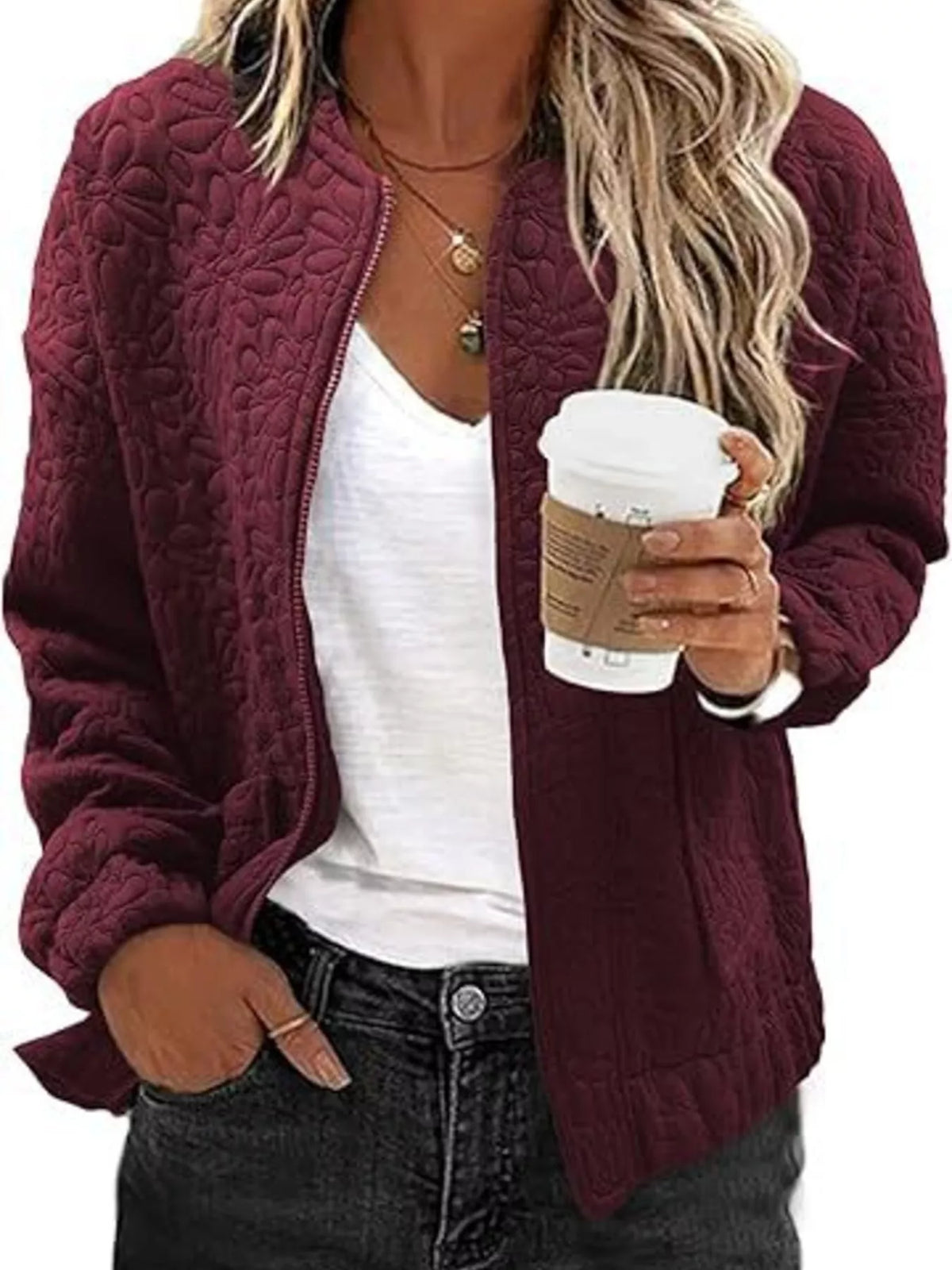 Floral Quilted Zip Up Jacket, view 9