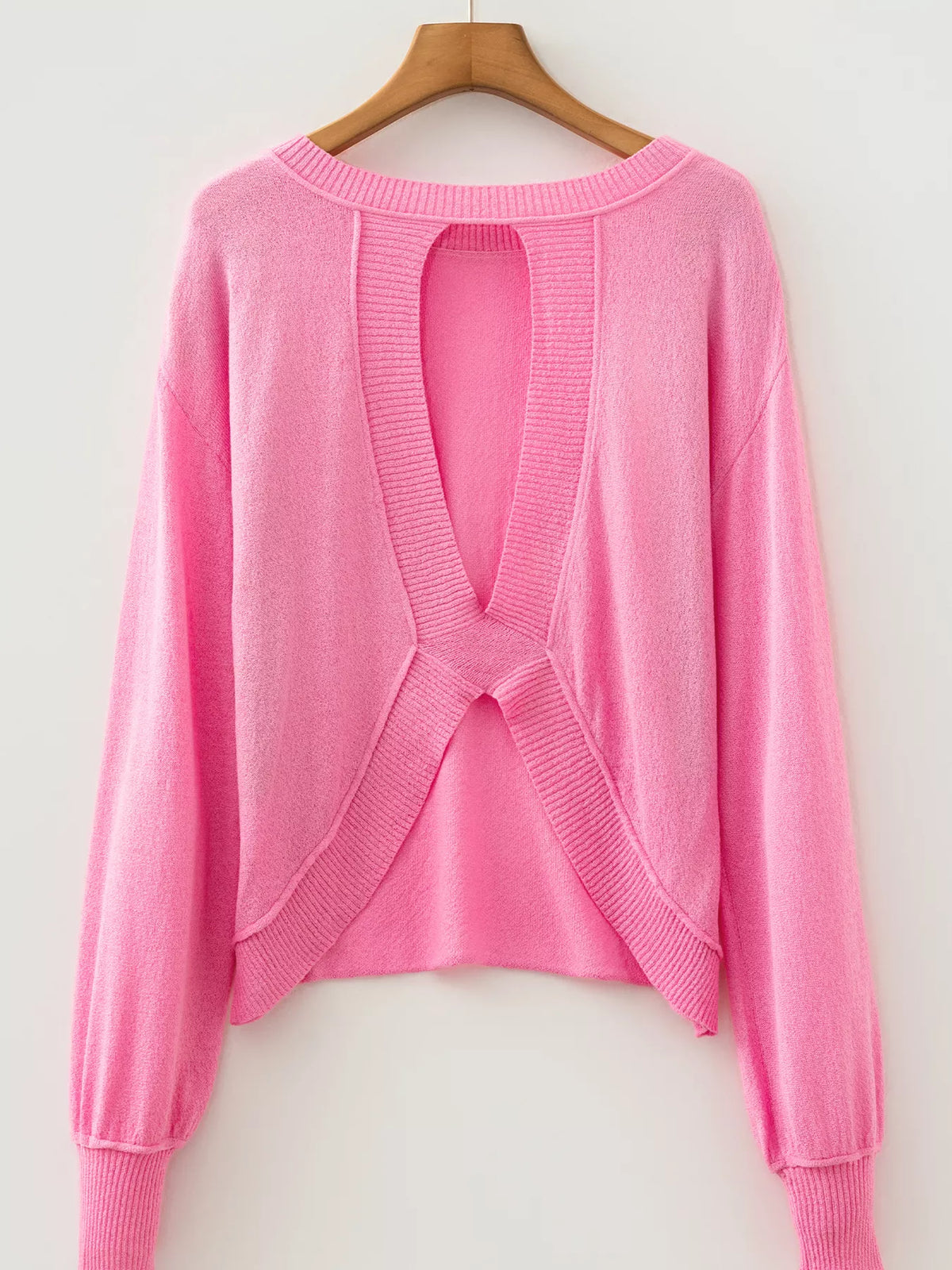 Drop Shoulder Round Neck Long Sleeve Backless Sweater