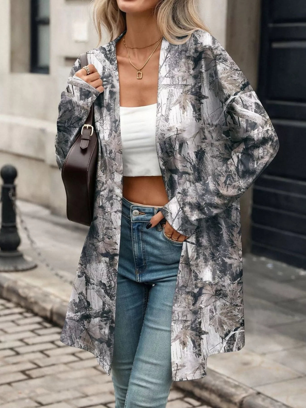 Printed Open Front Cardigan - Lilixa.store