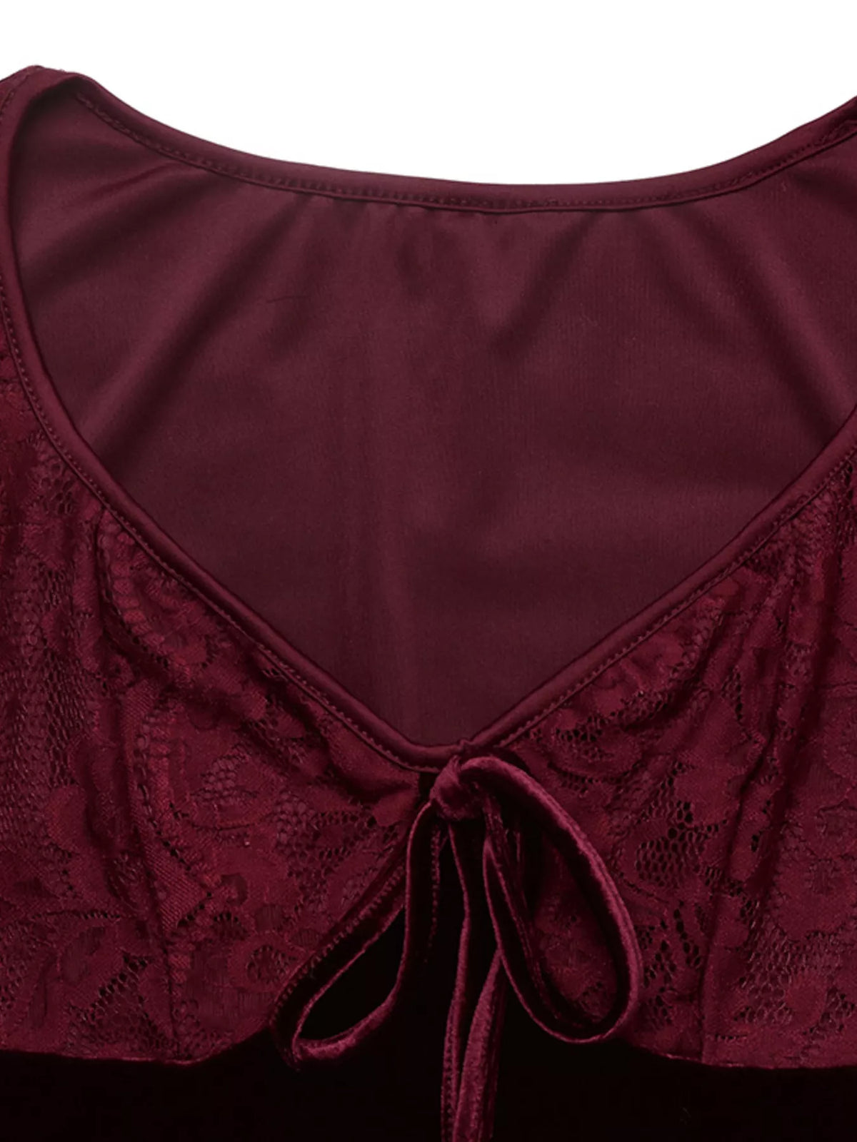 Lace Flare Sleeve Mini Dress in Burgundy, view 11