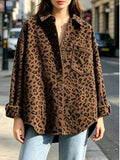 Oversized Leopard Corduroy Button-Down Shirt - Lilixa.store