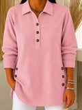 Full Size Button Detail Long Sleeve Top Plus Size - Lilixa.store