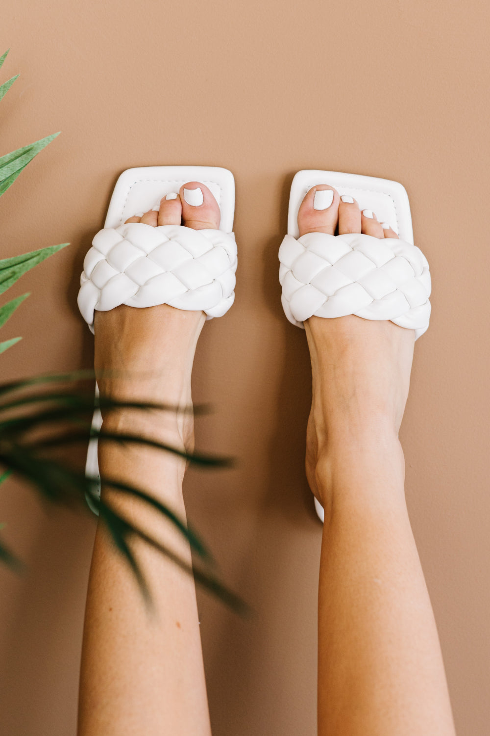 Weeboo Cakewalk Woven Square Toe Slides in White - Lilixa.store
