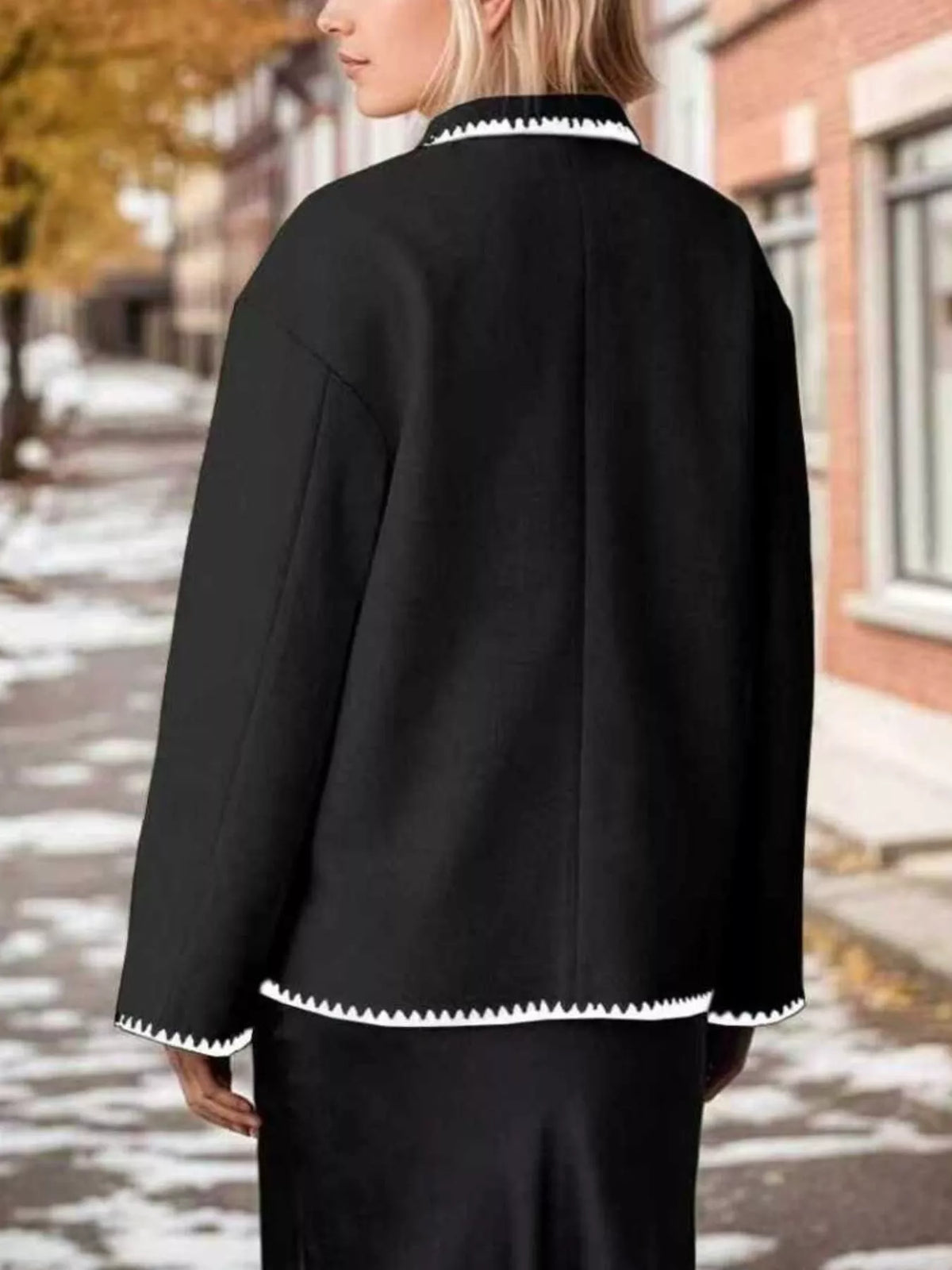 Contrast Trim Drop Shoulder Outerwear - Lilixa.store