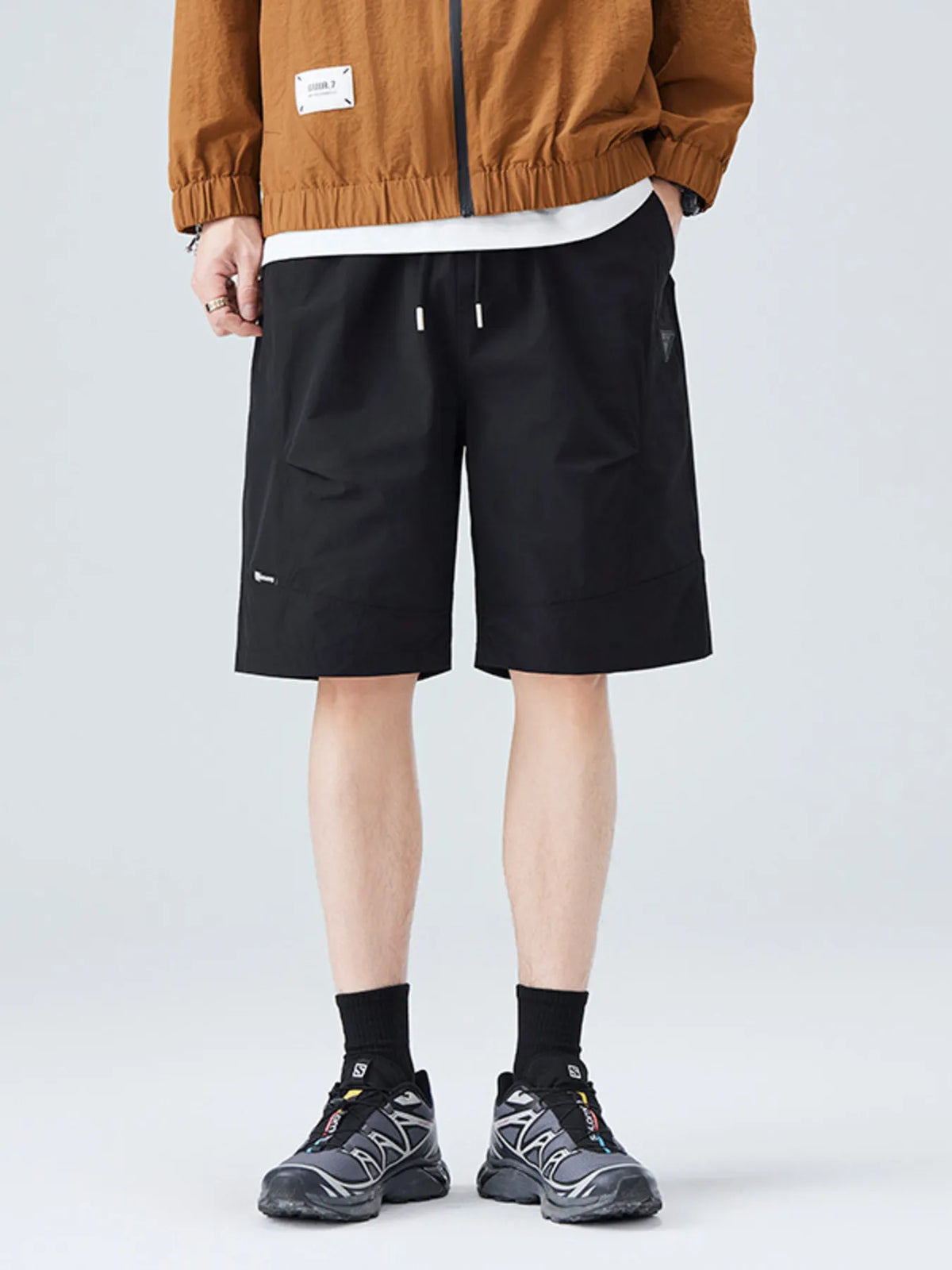 Men's Plus Size Drawstring Loose Fit Shorts in Black