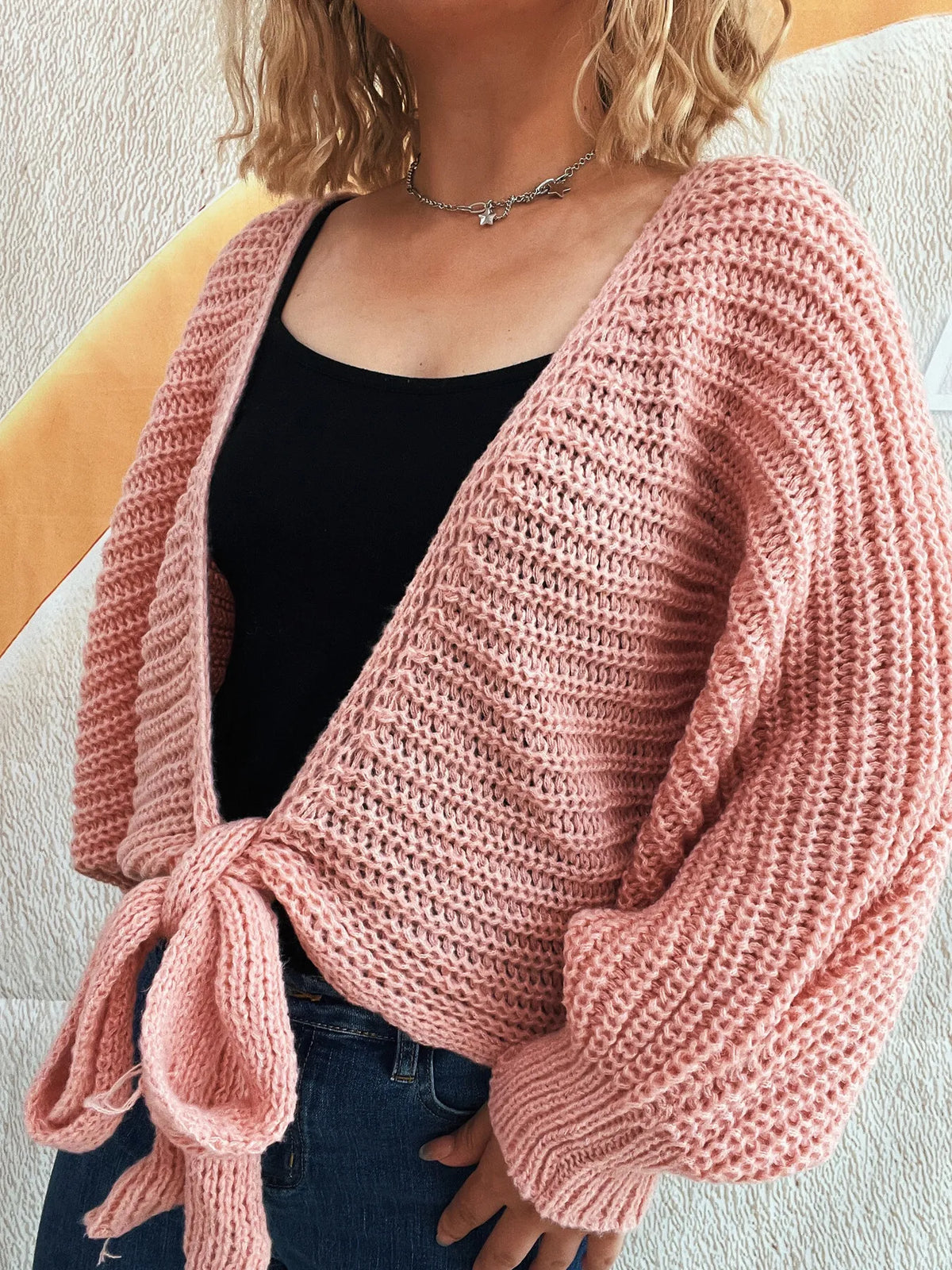 Tie Front Long Sleeve Cardigan - Lilixa.store