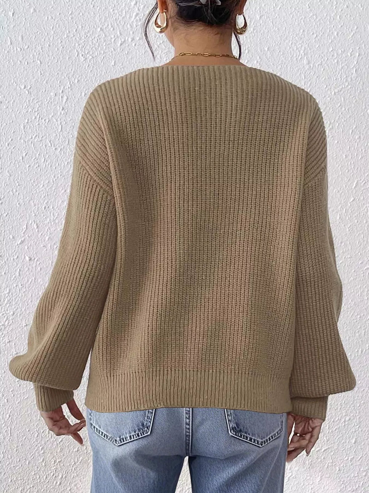 Bow-Tie Sleeve V-Neck Sweater - Lilixa.store