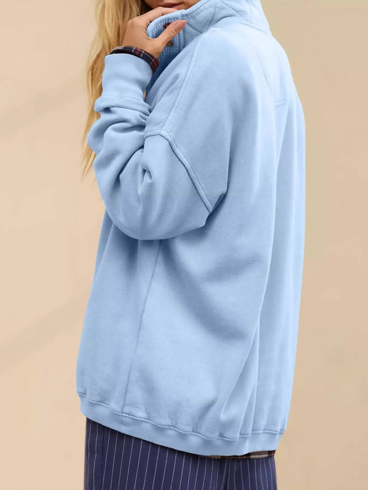 Half Snap Dropped Shoulder Sweatshirt - Lilixa.store