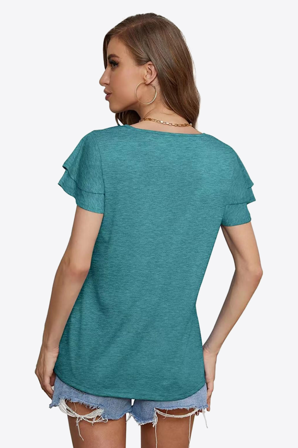 Tie-Neck Layered Flutter Sleeve Blouse - Lilixa.store