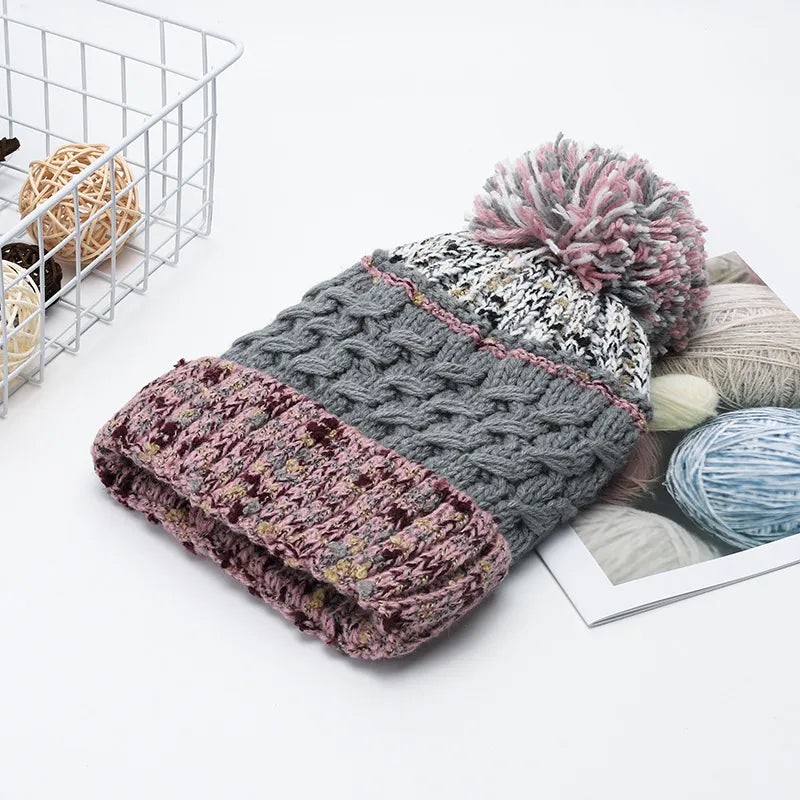 Contrast Thermal Hat with Pompom - Lilixa.store