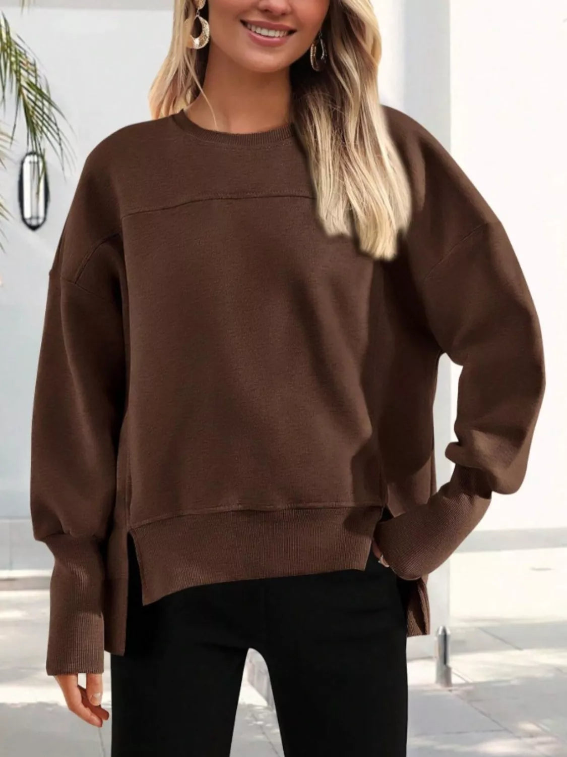 Casual Loose Side Slit Sweatshirt - Lilixa.store