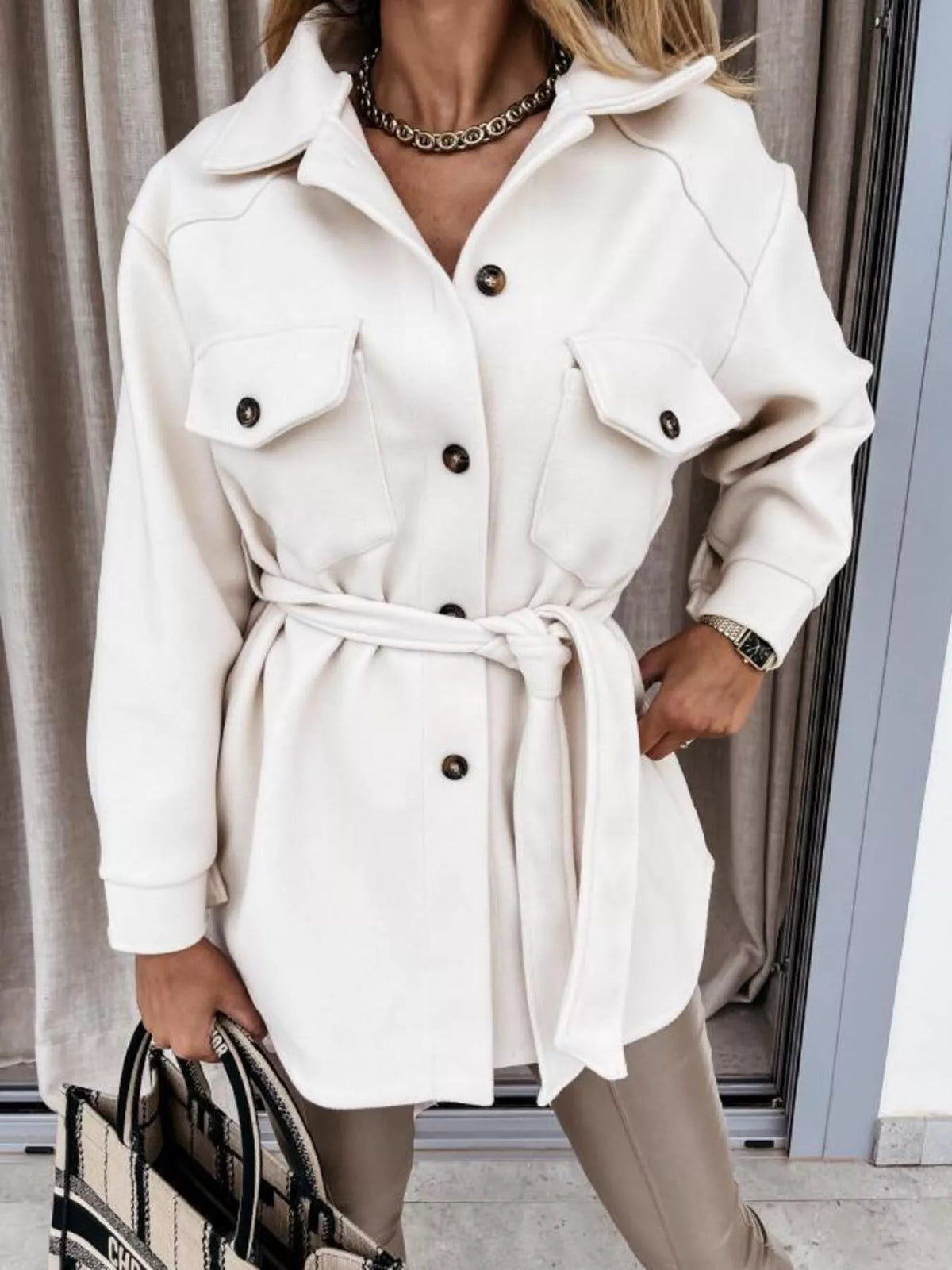 Button-Down Tie Waist Coat, view 3