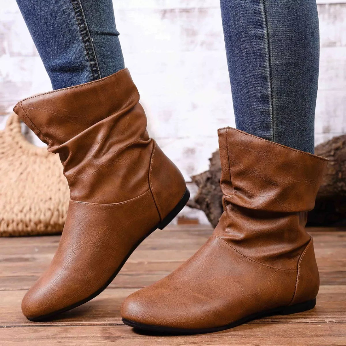 Flat Ankle Boots with Wrinkled Design - Lilixa.store