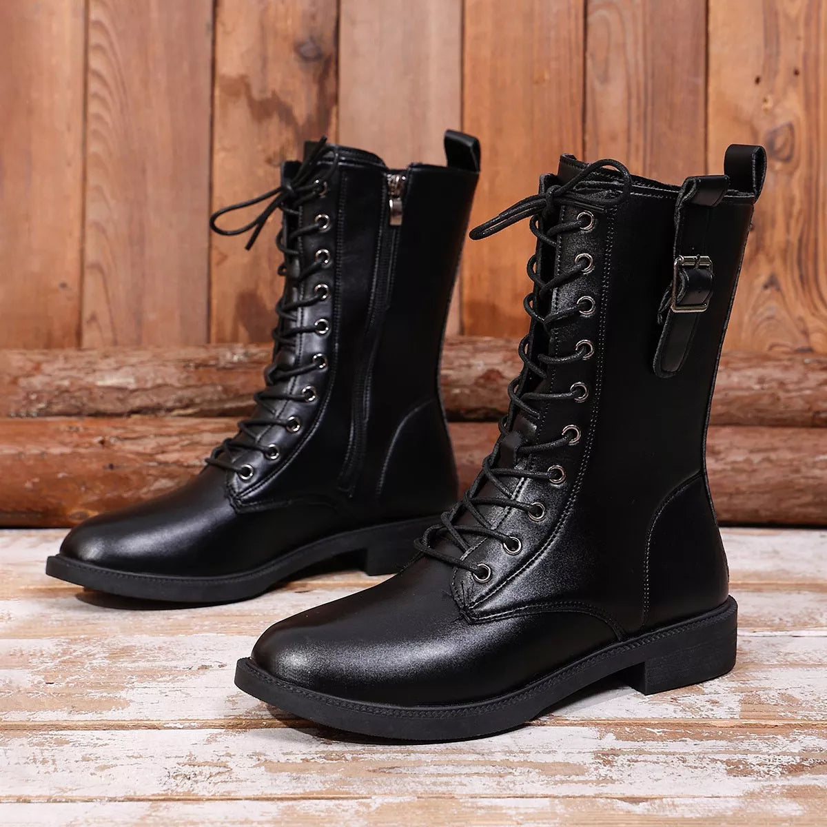 Round Toe Lace Up Boots - Lilixa.store