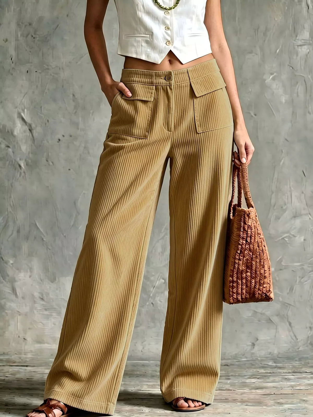 Full Size Wide-Leg Corduroy Pants Plus Size - Lilixa.store