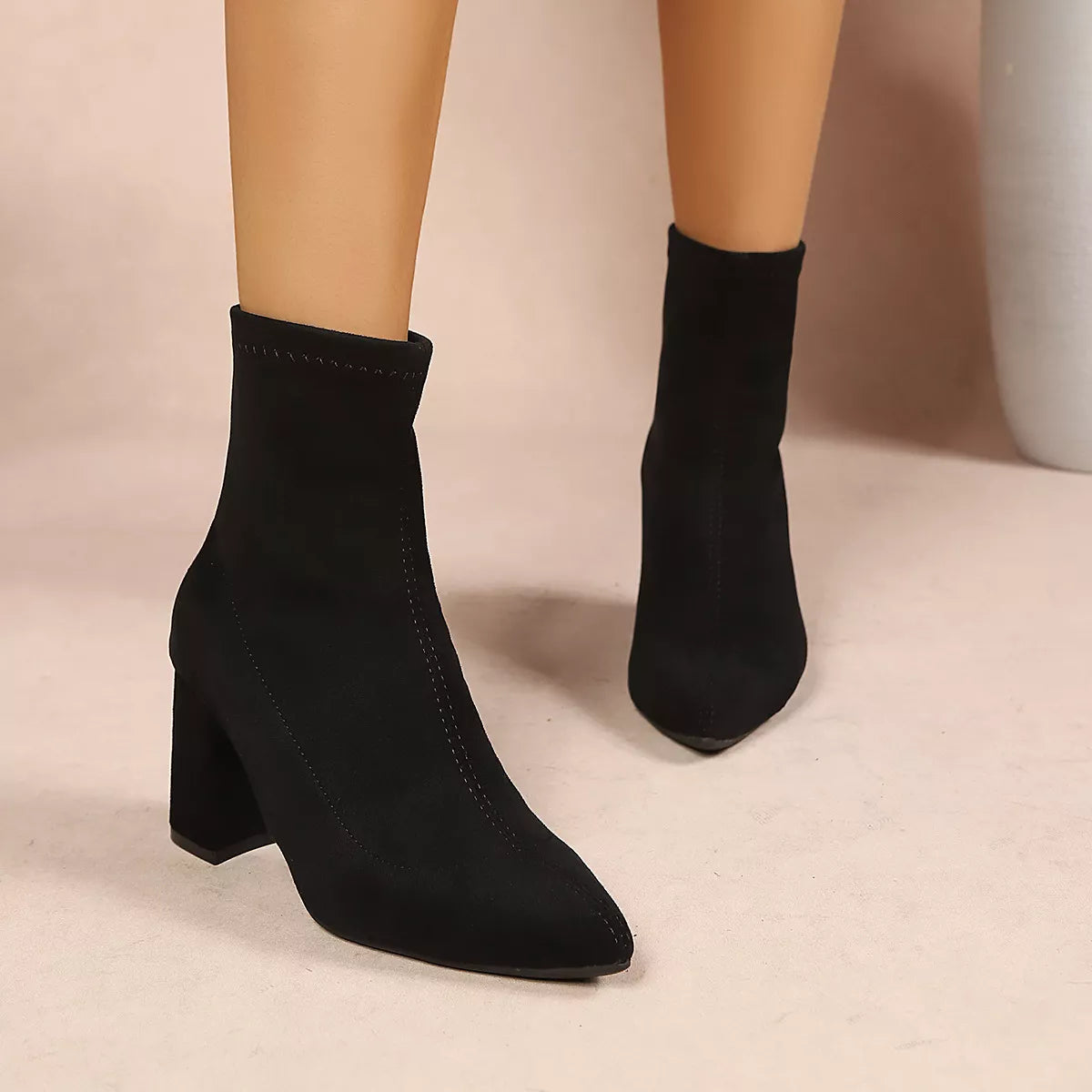 Point Toe Block Heel Ankle Boots - Lilixa.store