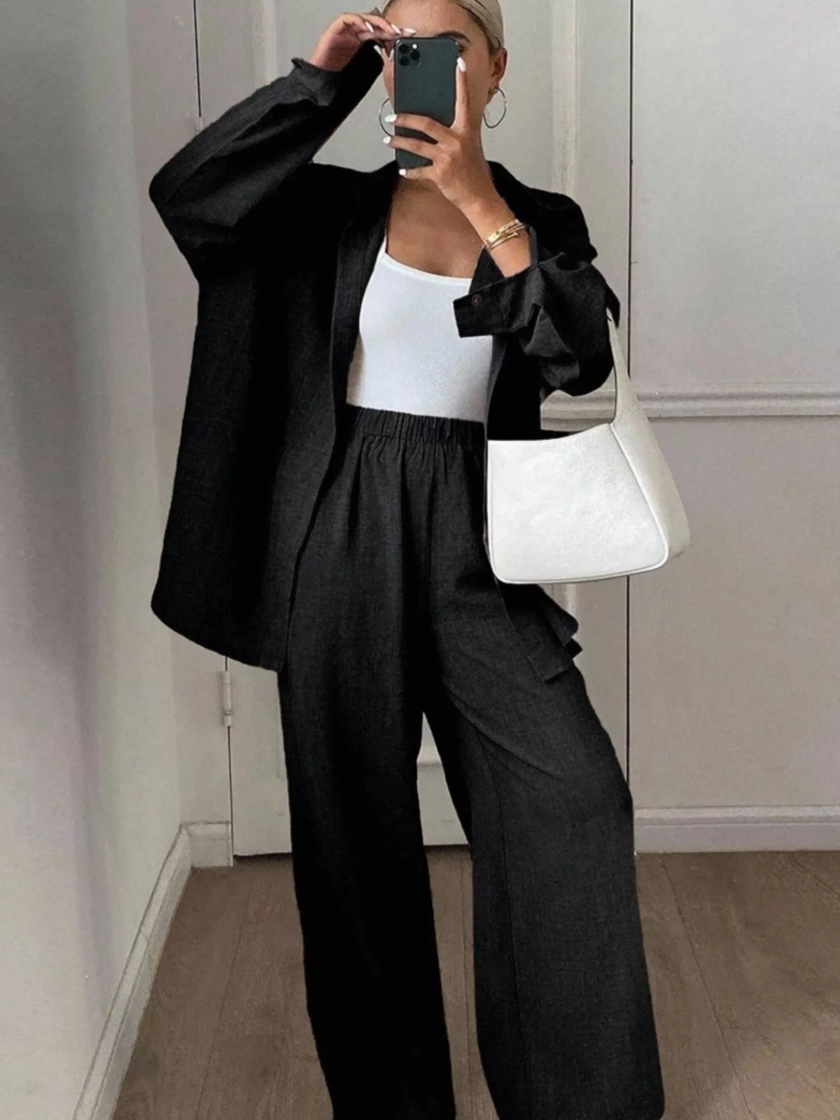 Button-Down Shirt and Wide-Leg Pants Set, view 11