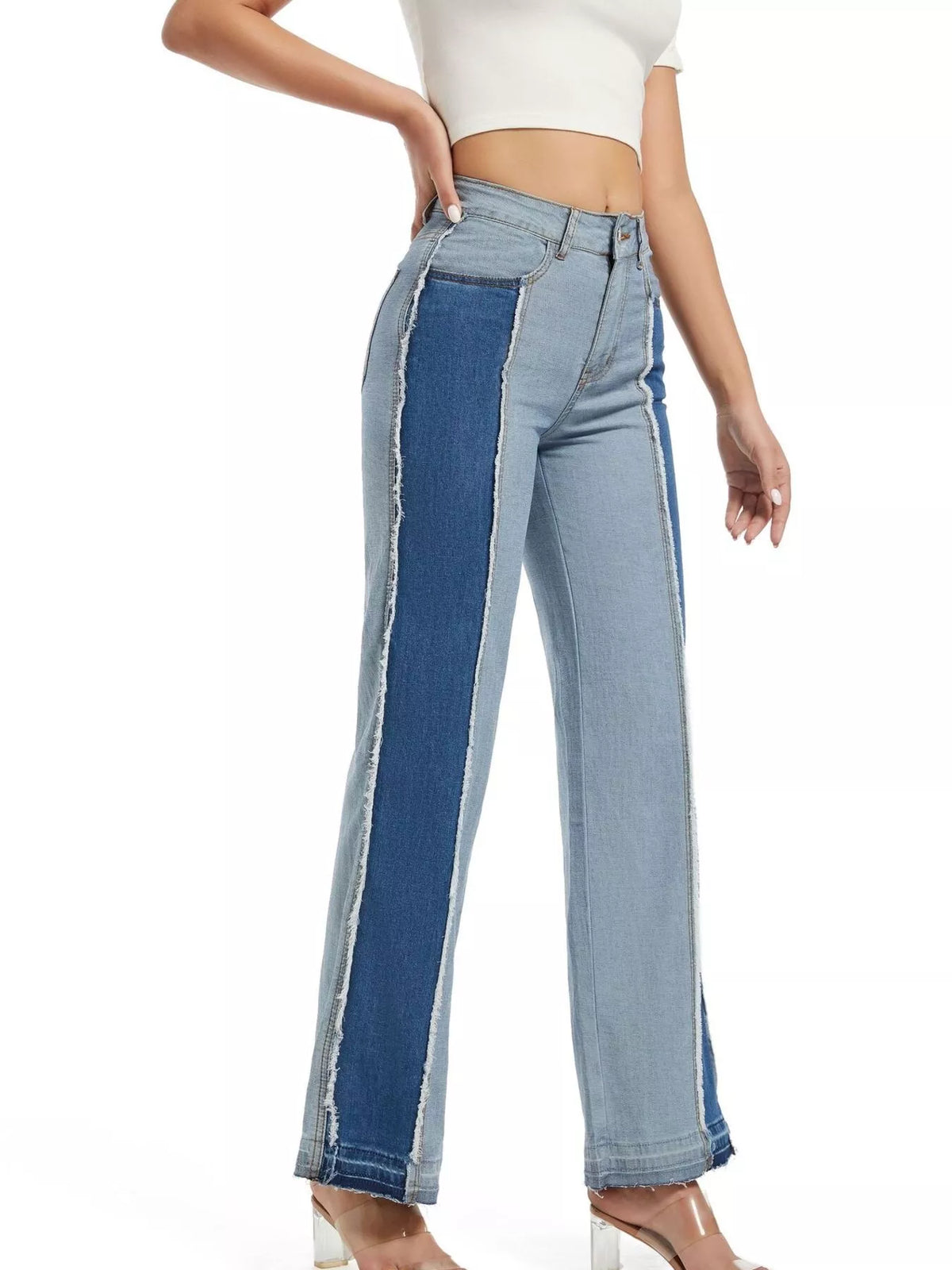High-Waisted Two Tone Jeans - Lilixa.store