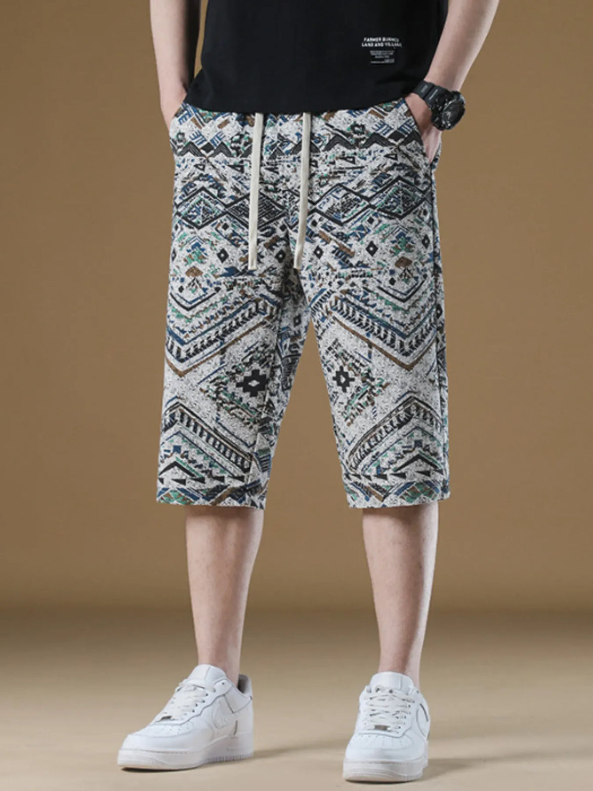 Men's Plus Size Printed Loose Fit Shorts in French Blue, view 2